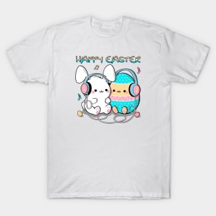 Cute bunny and big colorful egg. Happy easter illustration T-Shirt